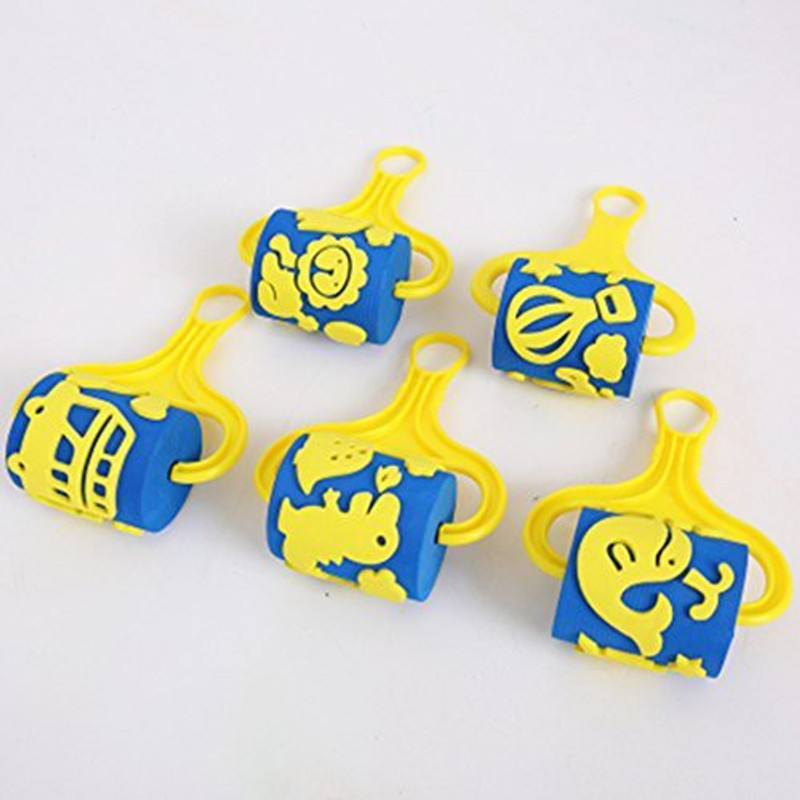 pankdream 5Pcs Different Foam Paint Rollers Painting Rolls Paint Brush with Plastic Handle for Children Kids DIY Craft,Classroom,Party &4