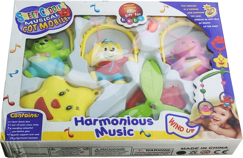 E-Gift Mart Rattle Set.Windup Sweet Cuddle Cot Cradle Musical Rattle 6 Pc Set Rattle(Multicolor)