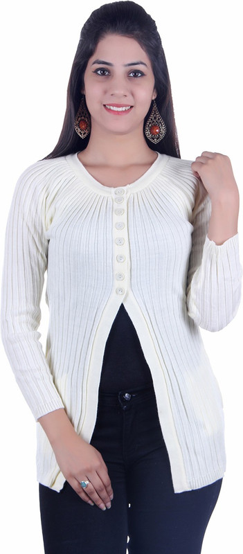 ogarti Women Button Self Design Cardigan