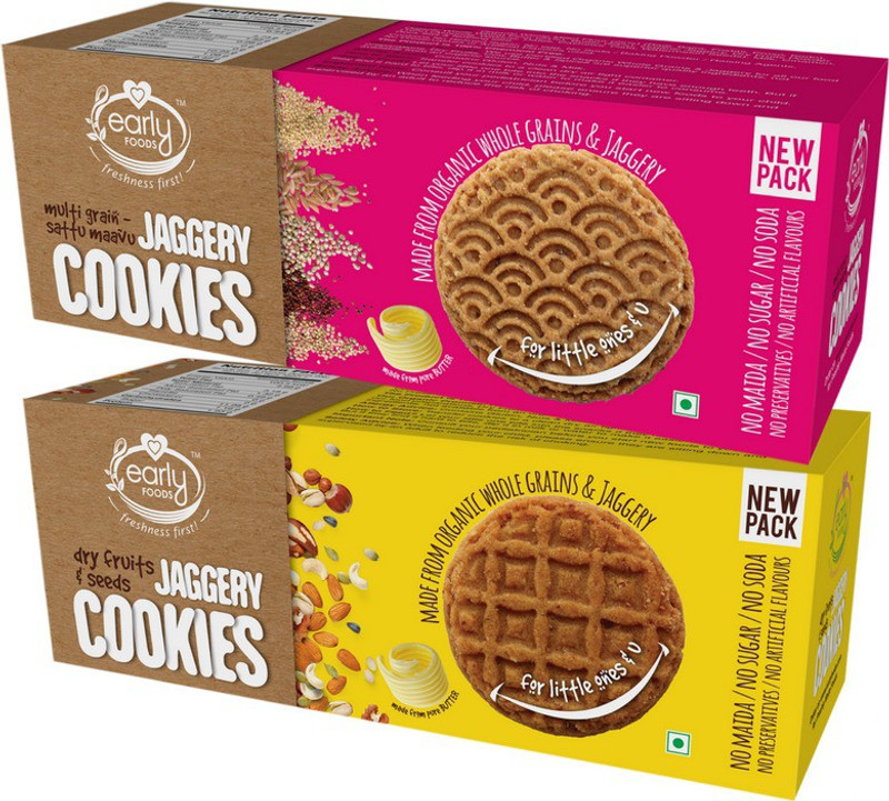 Early Foods Assorted Pack of 2 - Organic Dry Fruit & Multigrain Millet Jaggery Cookies X 2(300 g, Pack of 2)