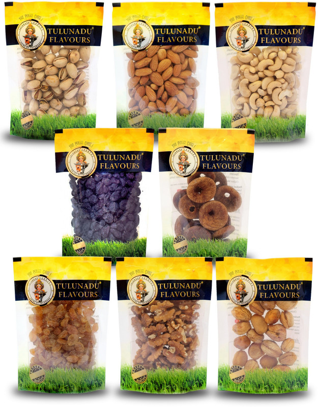 tulunadu flavours Dry Fruits and Nuts Pistachios, Apricots, Cashews, Walnuts, Almonds, Figs, Raisins(8 x 100 g)