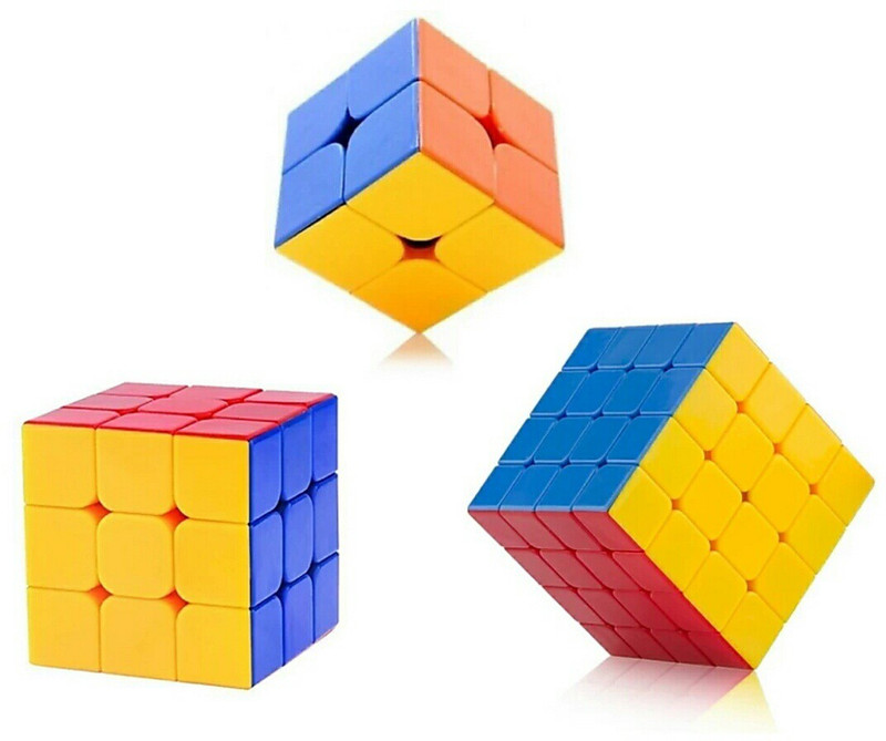 zhomcollection High Speed Stickerless 2x2 3x3 4x4 Magic Rubik Cube Pack of 3(3 Pieces)