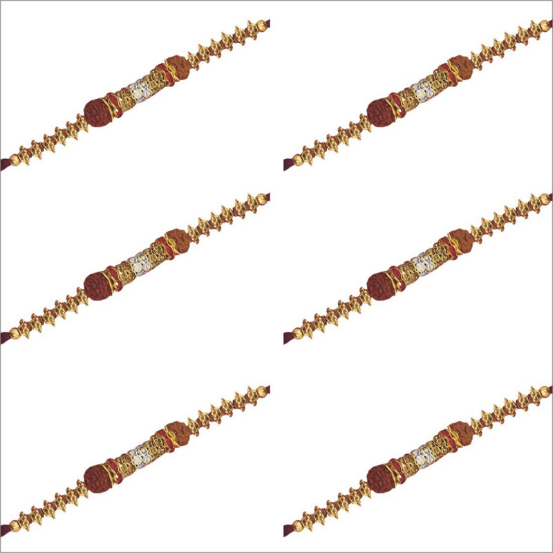 fabgirl Rudraksh Rakhi  Set(6 Rudraksha Rakhi, Greeting Card Roli Chawal)