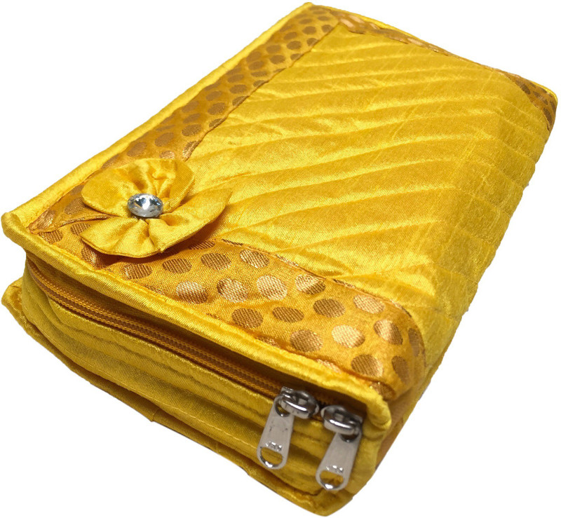 ixia impex Silk Quilted Cosmetic Organizer, Jewellery kit, Vanity Box(Yellow)
