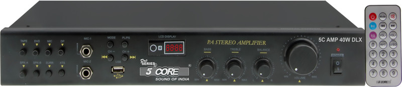 5 Core AMP-40W-DLX 2 Microphones , 1 AUX & 1 USB Input 40 W AV Control Amplifier(Black)