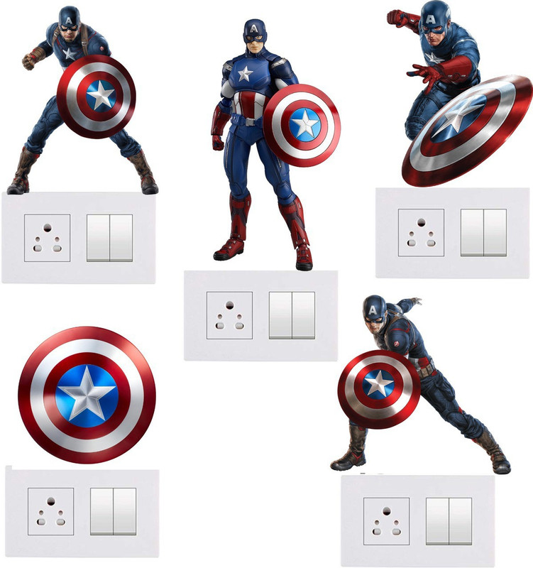 pixel print Medium Captain America Switch Board Sticker for Switches Set of 5  Sticker(Pack of 5)