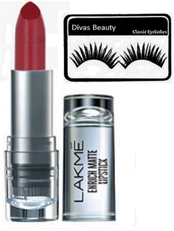 divas beauty Eyelashes, Lakme Dark Red Lipstick(2 Items in the set)