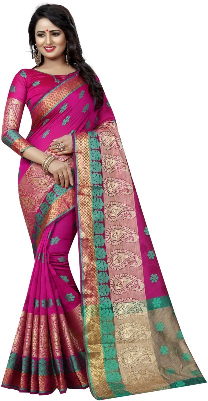SATYAM WEAVES Paisley Banarasi Cotton Silk Saree(Pink)