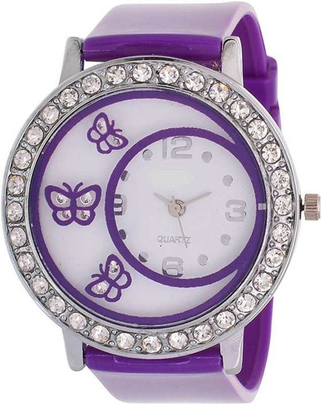 snapcrowd 312BUTEERFLYPURPLE Studded Dial Butterfly Stylish PU Belt Watch For Girls & Women Analog Watch  - For Women
