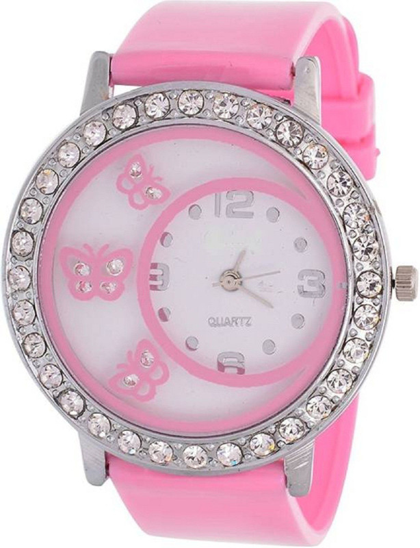 snapcrowd 312BUTEERFLYPINK Studded Dial Butterfly Stylish PU Belt Watch For Girls & Women Analog Watch  - For Women