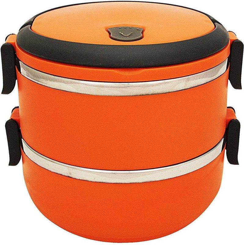 mega star steel 2 Layer Lunch Box Picnic Food Container Tiffin Hot Box Vacuum Insulated with Handle multicolour 2 Containers Lunch Box 1400 ml