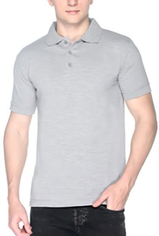 pikmee Solid Men Polo Neck Grey T-Shirt