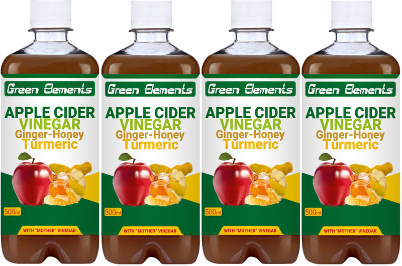 Green Elements - Apple Cider Vinegar With Ginger - Honey - Turmeric & Mother Vinegar(2000 ml, Pack of 4) Green Elements - Apple Cider Vinegar With Ginger - Honey - Turmeric & Mother Vinegar(2000 ml, Pack of 4)