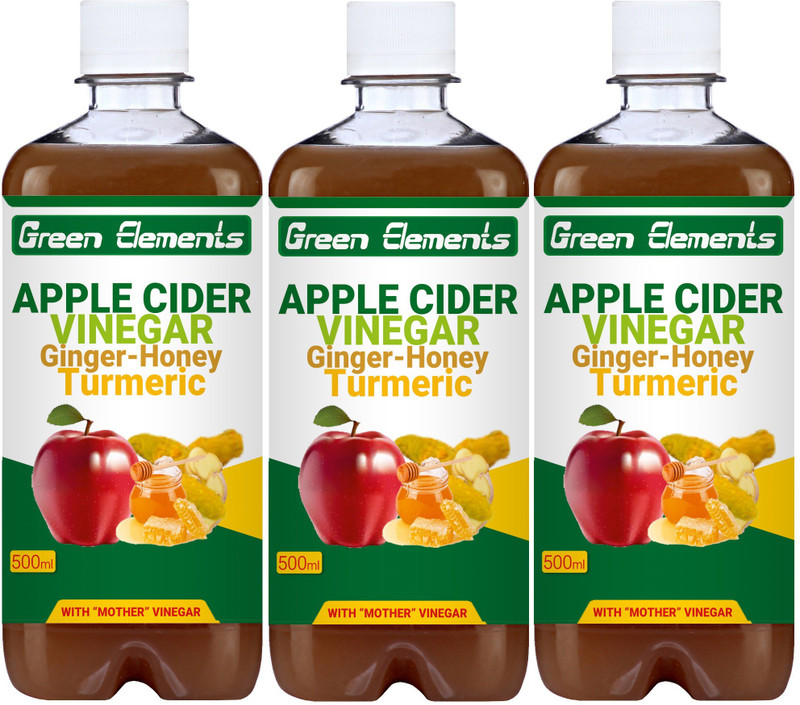 Green Elements - Apple Cider Vinegar With Ginger - Honey - Turmeric & Mother Vinegar(1500 ml, Pack of 3) Green Elements - Apple Cider Vinegar With Ginger - Honey - Turmeric & Mother Vinegar(1500 ml, Pack of 3)