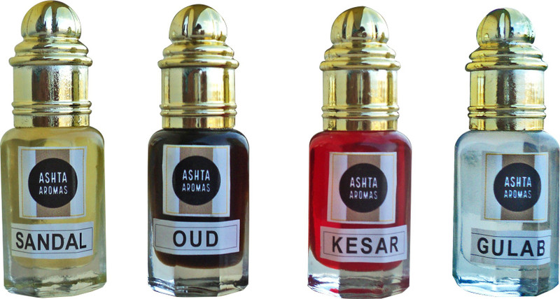 ASHTAAROMAS Combo of Sandal, Oud, Keshar and Gulab Attar (12 ML Each) Herbal Attar(Rose)