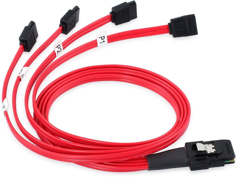 aplink Mini SAS SFF-8087 26-Pin to 4 SATA 7-Pin 1 m Patch Cable(Compatible with hard disc, computer, Red, One Cable)