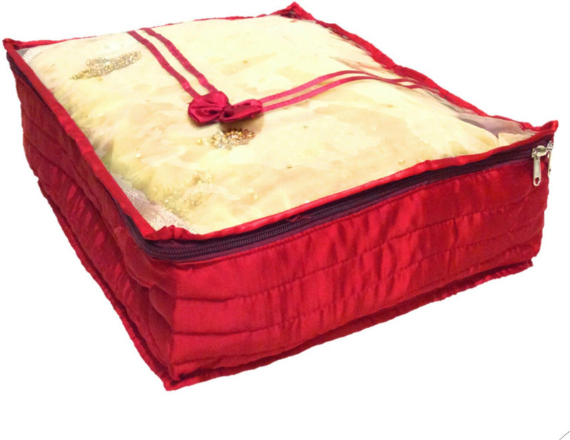 ixia impex Premium Quilted Satin Saree Cover Lenhga Storage Box (Pack of 2, Maroon)(Maroon)