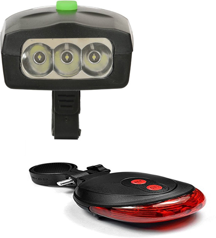 pedal machine led front light with 3d horn + tail laser light combo LED Front Rear Light Combo(Black)