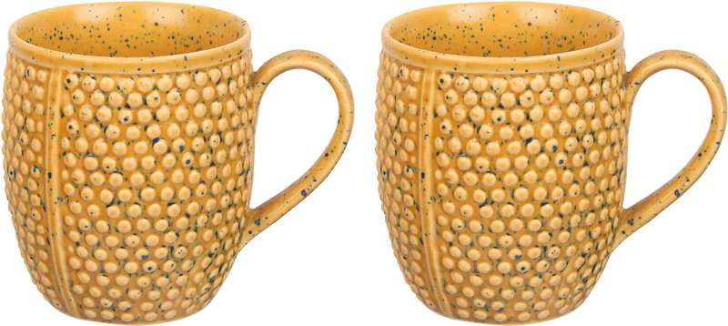 indeasia srijan Lead Free Microwave Friendly Coffee Tea Milk Cup Set of Two In Beige Color Self Dot Design Ceramic Mug(350 ml, Pack of 2)