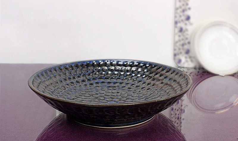 indeasia srijan Handcrafted Lead Free Diamond Cut Design Large Serving Bowl for Pasta/Salad/Fruit or Centerpiece Decorations Size 9.5 "X9.5" Stoneware Dessert Bowl(Blue, Pack of 1)
