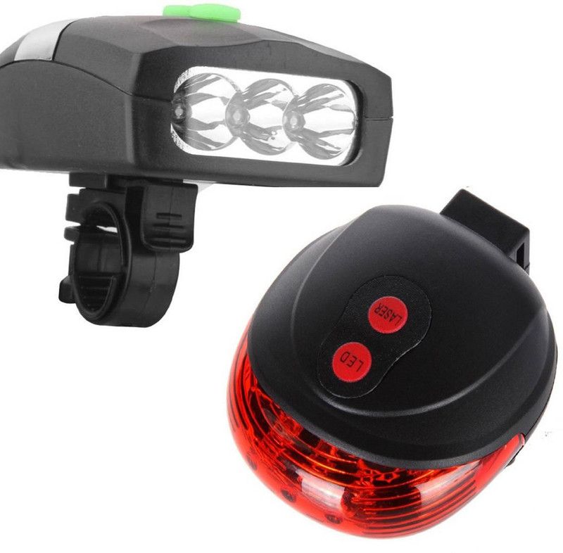 pedal machine LED FRONT WITH HORN + LASER Light combo LED Front Rear Light Combo(Black)