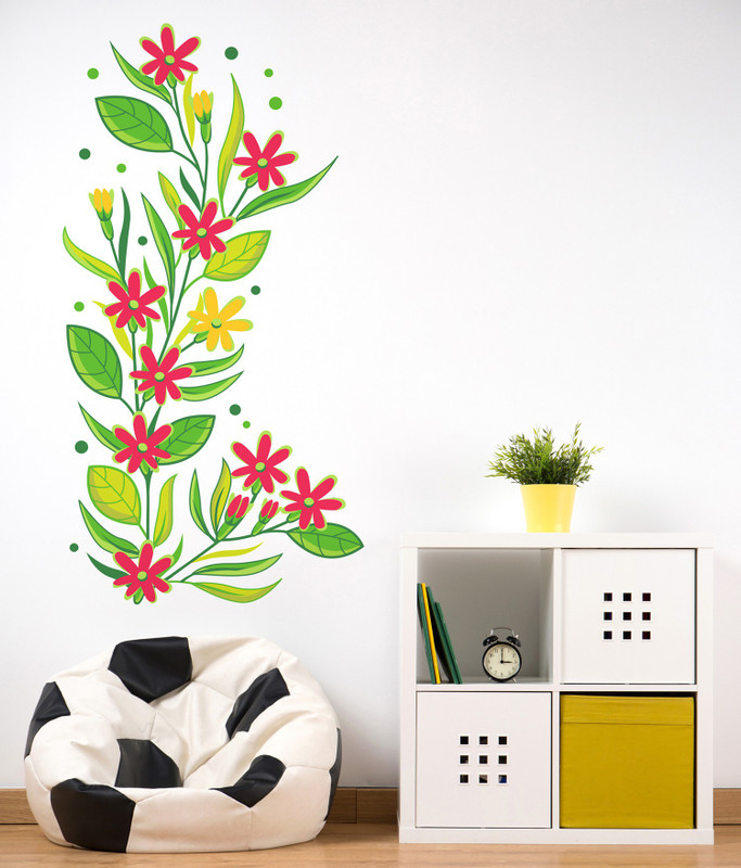 doodad Extra Large Picturesque Flowers and Leaves' Wallsticker (Matt Vinyl)  Sticker(Pack of 1)