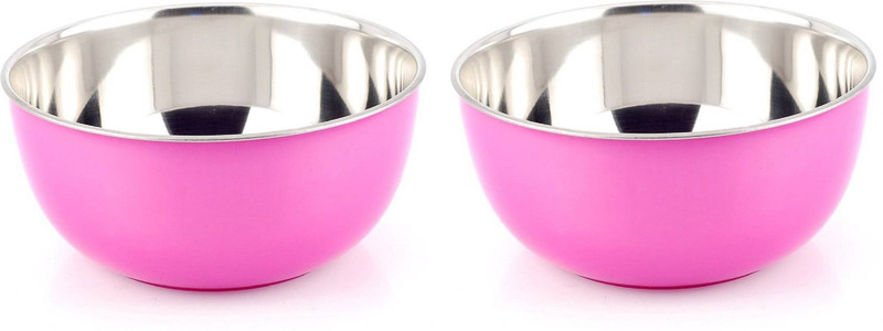 civaki Microwave Safe bowl Stainless Steel Mixing Bowl(Pink, Pack of 3)