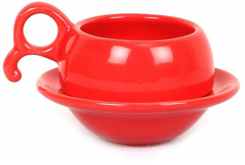 crockery creativity Red ceramic cup and saucers Ceramic(Red, Pack of 12)