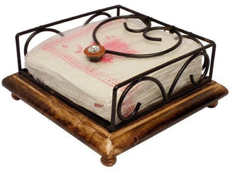 sk handicrafts 1 Compartments wood, iron Compartments Wrought Iron Tissue Paper Holder (Black)(Brown, Black)