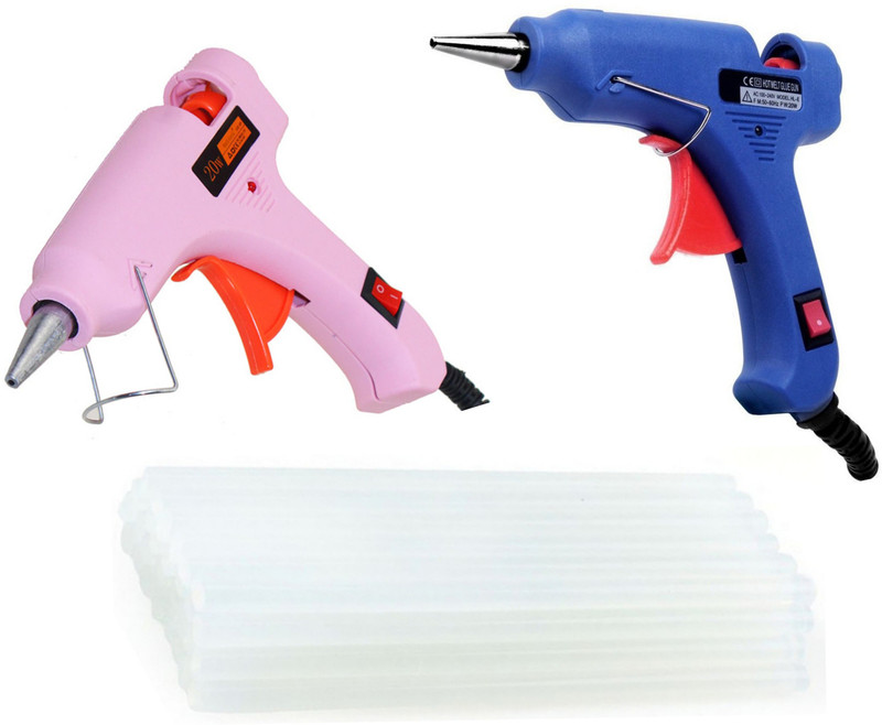 FADMAN BLUE AND PINK MINI GUN COMBO PACK 20 WATT HOT MELT GLUE GUN ON OFF SWITCH & INDICATOR AND 10 GLUE STICKS Standard Temperature Corded Glue Gun(7 mm)
