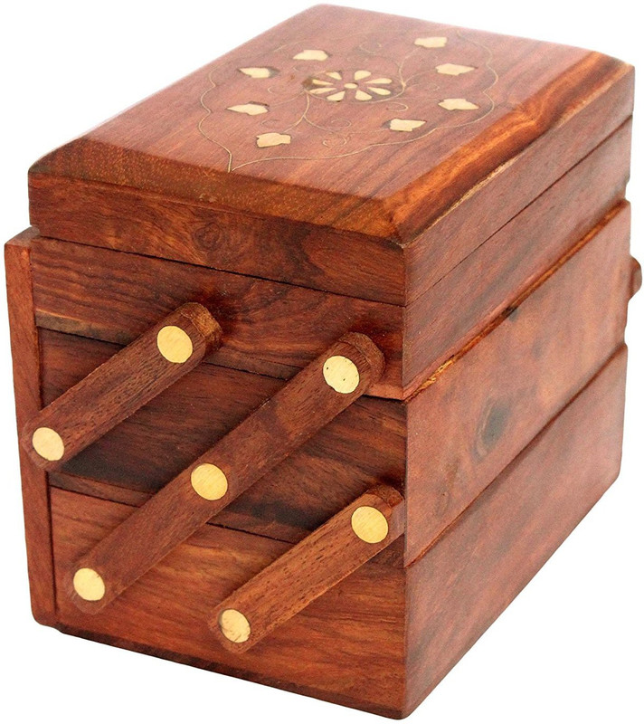 sk handicrafts Wooden Jewellery Box Jewellery Vanity Box3 box (Brown) 6 inc jewellery box Vanity Box(Brown)