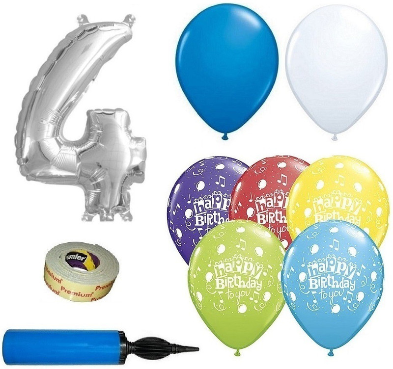 easypartystore 4th Birthday Decoration kit for Baby Boys with Balloon Pump (Birthday Combo 48 items)