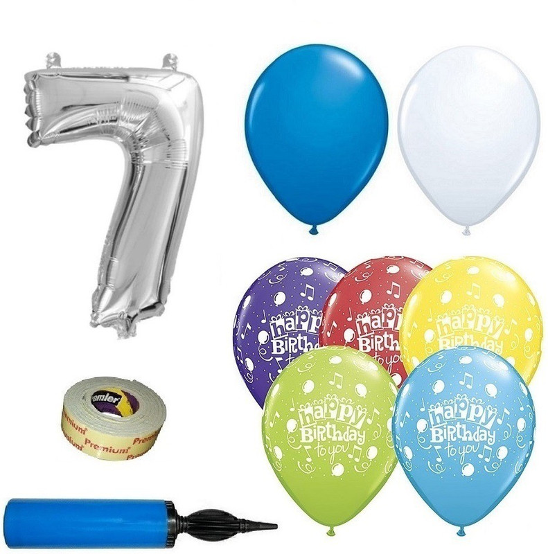 easypartystore 7th Birthday Decoration kit for Baby Boys with Balloon Pump (Birthday Combo 48 items)