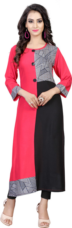Piyaah Enterprise Women Chevron/Zig Zag Straight Kurta(Pink) Piyaah Enterprise Women Chevron/Zig Zag Straight Kurta(Pink)