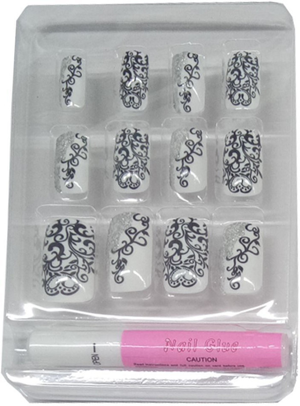 nerr Set Of 12Pc Personal Reusable French Long Acrylic False Fake Nails Color DIY Decoration Artificial Nail art Tip Accessory(multicolor)