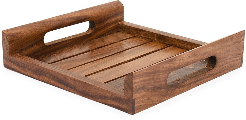 sk handicrafts Sheesham Wood Handmade & Handcrafted Wooden Serving Tray for Dining Tableware, Table Décor, Kitchen Serveware Dining Accessory, Breakfast Coffee Table Tray, Butler Serving Tray Cup Tray Serving Set (Pack of 1) 13 inch Tray
