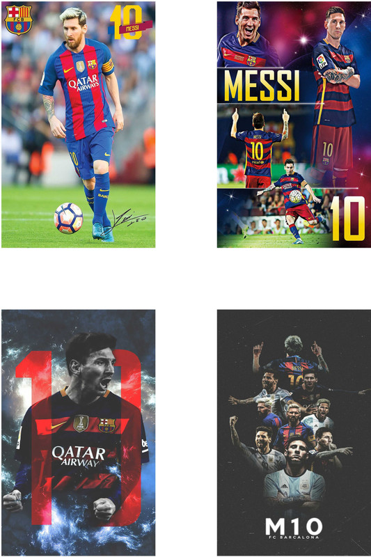 Leo Messi Poster Set of Four Posters | Leo Messi poster for room | Leo Messi Motivational poster | Leo Messi Inspirational poster | Leo Messi Quotes poster Paper Print(18 inch X 12 inch, Rolled)