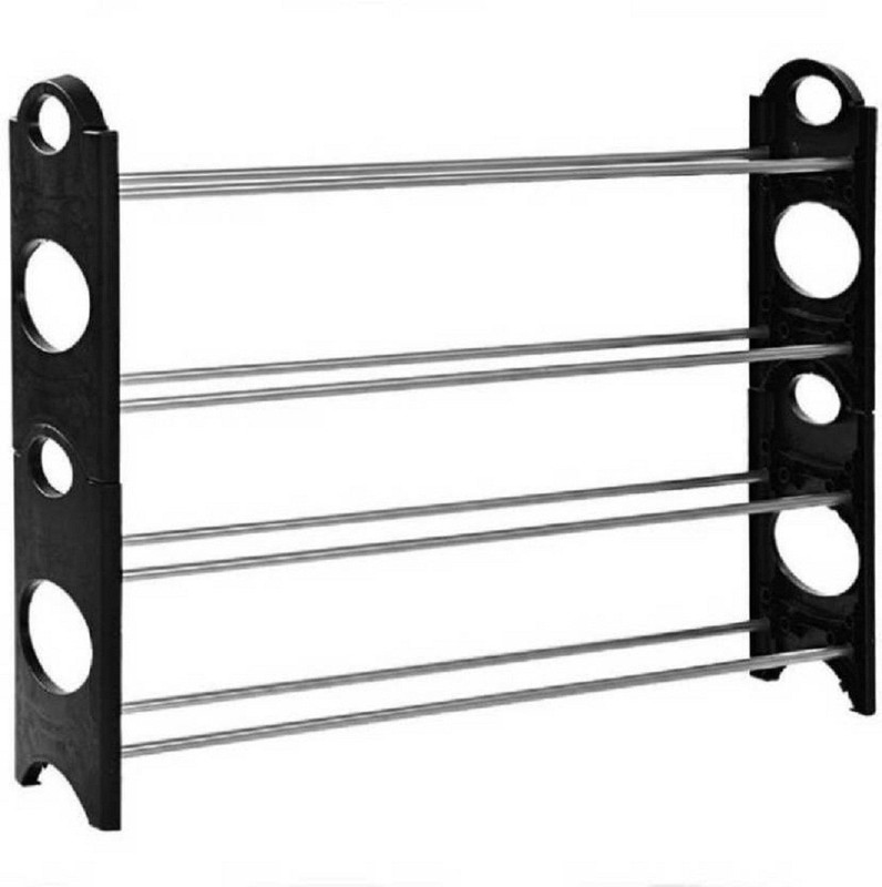 stupefying Modern Home Best Shoe Rack Plastic Collapsible Shoe Stand(Black, 4 Shelves)
