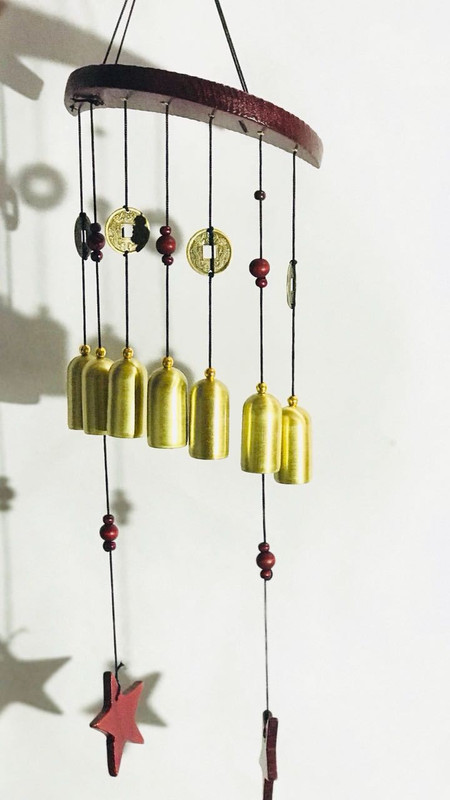 murti golden wind chime for indoor Iron, Wood Windchime(15 inch, Gold, Green)