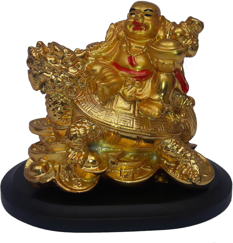 kraft village 100% original and premium quality small size laughing Buddha sitting on Dragon Decorative Showpiece  -  8 cm(Polyresin, Multicolor)