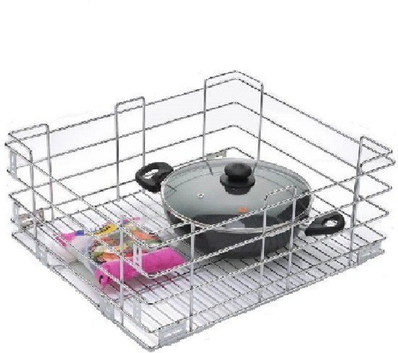 KEEPWELL Stainless Steel Stainless Steel Kitchen Rack, Plain, Perforated Cutlery, Thali Kitchen basket | Modular Kitchen basket | Kitchen trolley | Storage Basket For Kitchen Utensils (Size: 17x20 Inch) Storage Basket(Pack of 3)