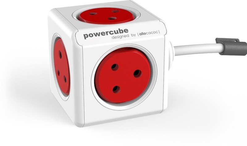 Allocacoc Powercube Extended 5 Socket Surge Protector(Red, White)