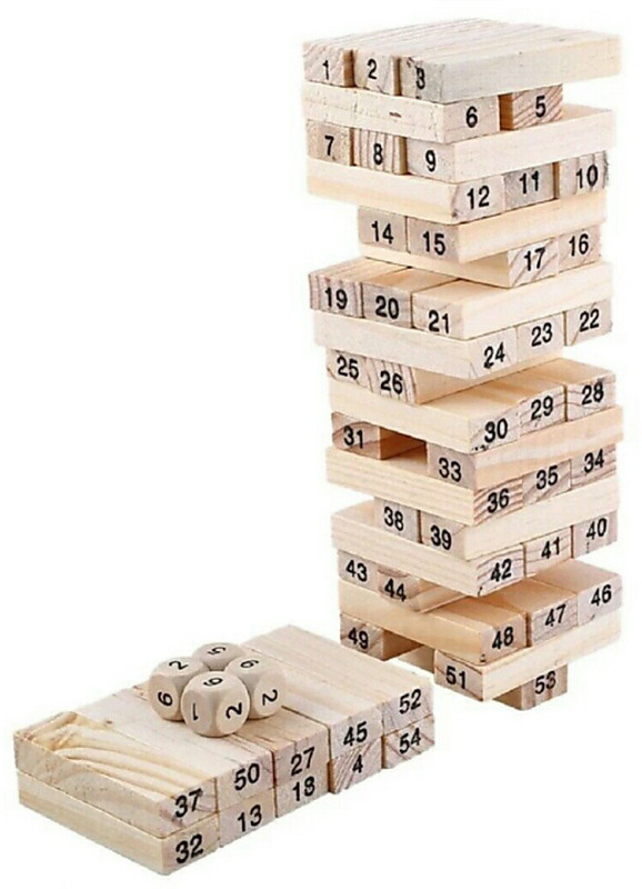 zhomcollection 51 Wooden Building Blocks With 3 Wooden Dine Jenga(Multicolor)
