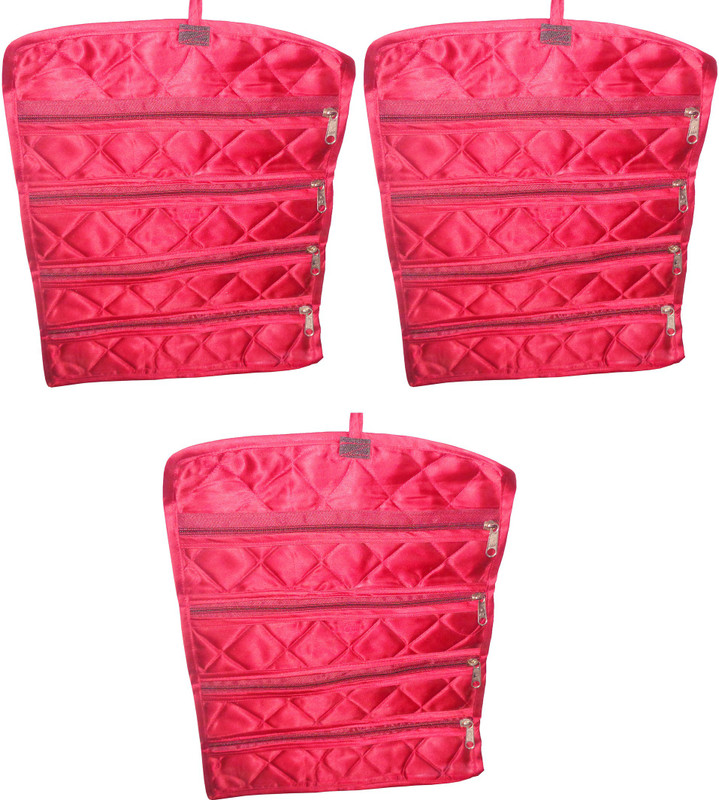 sarohi Pack of 3 Travel Watch Chain Bracelet Anklets Paille Foldable Bag Jewellery Vanity Box(Red)