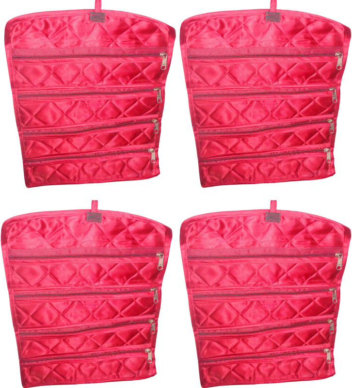 sarohi Pack of 4 Travel Watch Chain Bracelet Anklets Paille Foldable Bag Jewellery Vanity Box(Red)