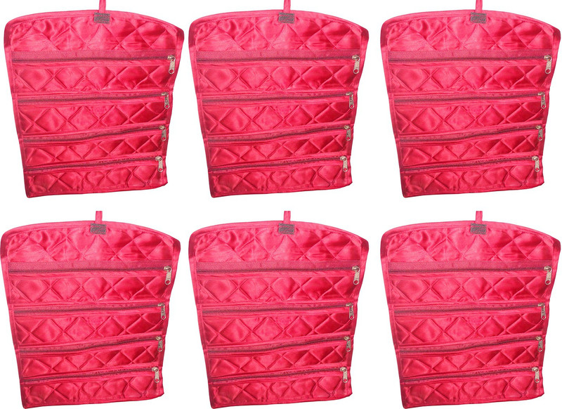 sarohi Pack of 6 Travel Watch Chain Bracelet Anklets Paille Foldable Bag Jewellery Vanity Box(Red)