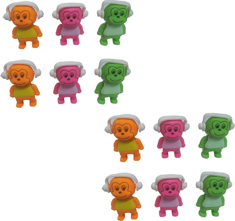 giftshub 12 Pc Monkey with headphone erasers Collection Non-Toxic Eraser(Set of 12, Multicolor)