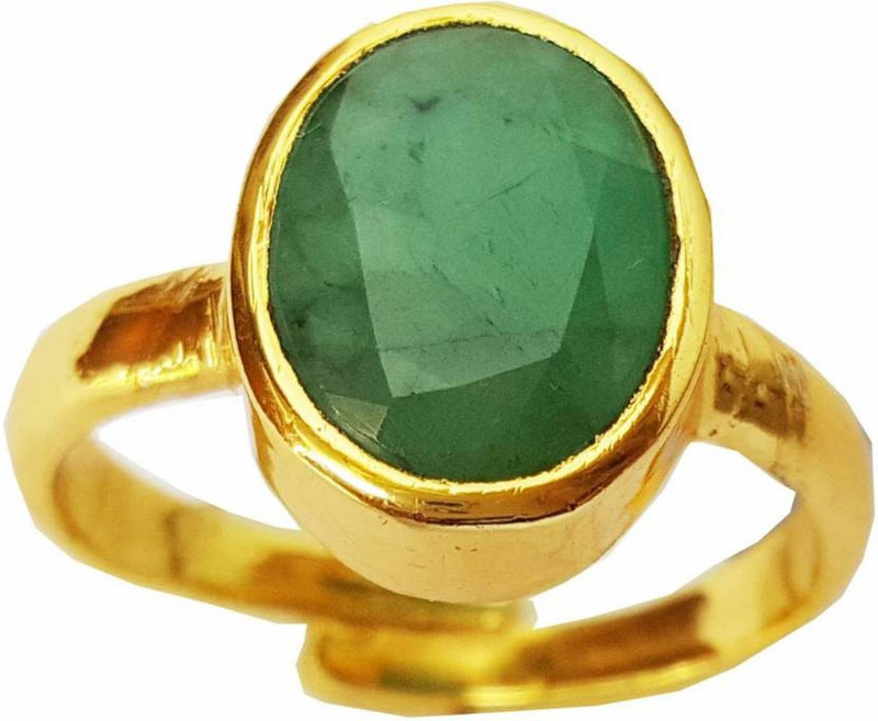 sovam Gemstones 5.21 Ratti Natural Certified EMERALD panna Gemstone Panchdhatu Ring ,Pukhraj Birthstone Astrology Ring Brass Emerald 18K Yellow Gold Plated Ring Stone Ring