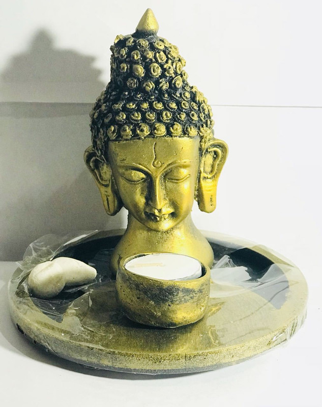 murti buddha face Decorative Showpiece  -  7 cm(Polyresin, Gold)