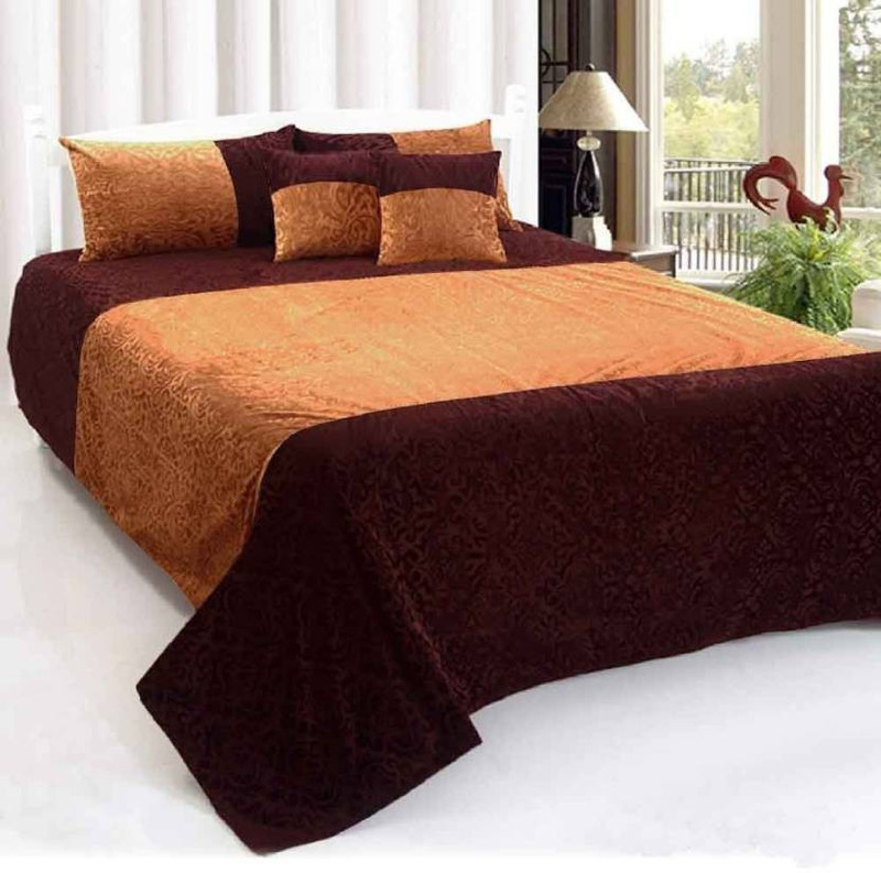 igi 180 TC Velvet Double Motifs Bedsheet(Pack of 1, golden-brown)